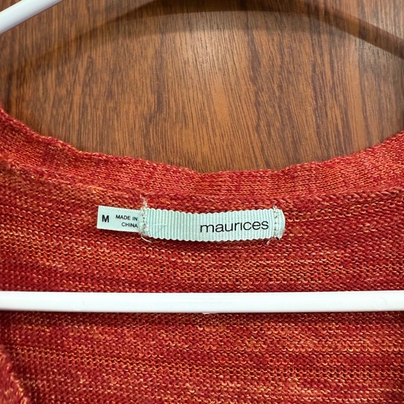 Maurice's Medium Orange Red Knit Top V-Neck Short Sleeve Open‎ Weave Texture - Picture 3 of 5